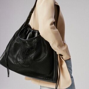 Christian Louboutin BAGGY CL Logo Mesh and Leather Drawstring Tote Bag